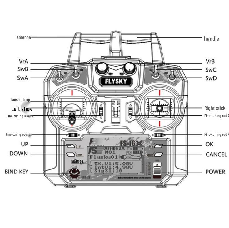 FLYSKY Fusi i6X 6-/10-Channel Transmitter for IA6B/IA10B Receivers, Racing Drone Remote Control