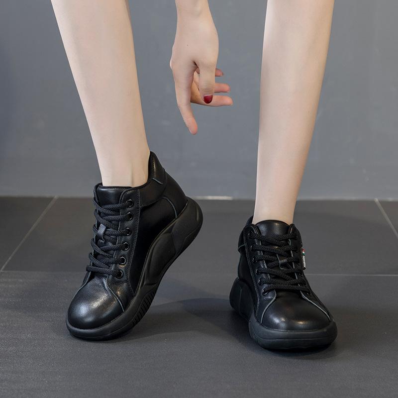 High top single shoe women's 2026 Spring and Autumn new style thick soled women's casual shoes genuine leather women's shoes