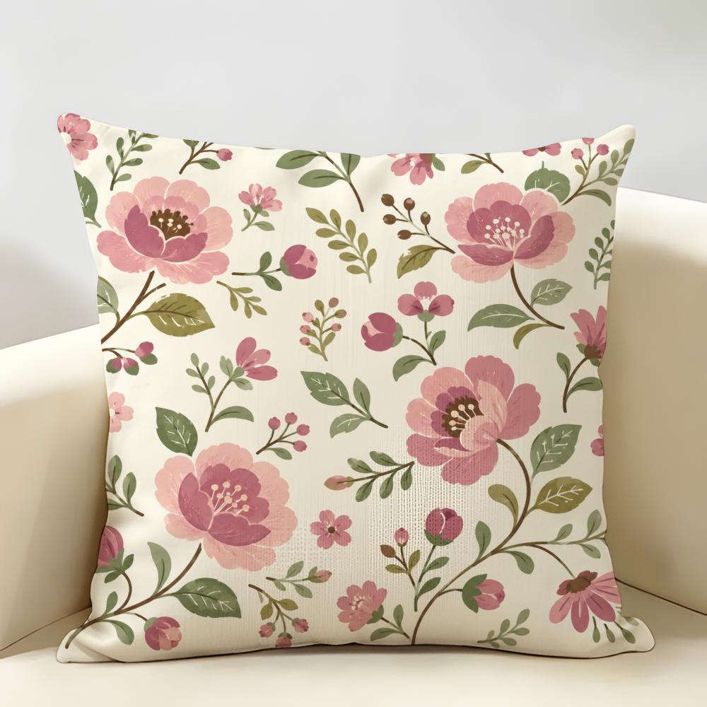 Vintage Dusty Pink Rose Bouquet Cushion Cover Durable Hypoallergenic Organic Linen Short Pillow Cover Washable