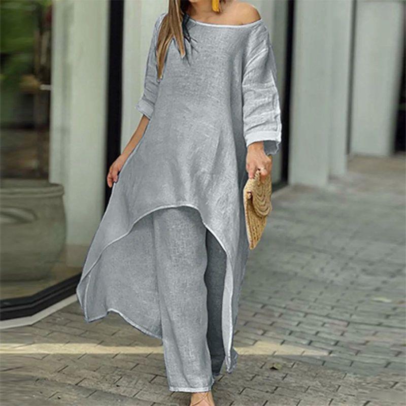 Irregular Long-Sleeve Wide-Leg Pantsuit Irregular Long Sleeve Loose Pants Suit