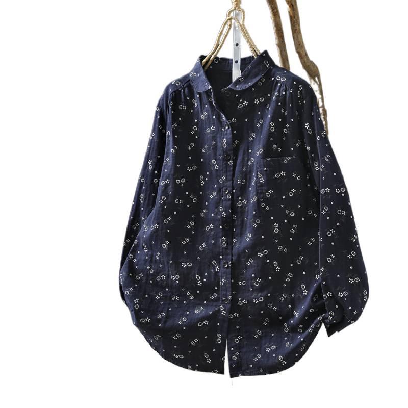 Spring 2026 Women's Retro Floral Cotton Gauze Long-Sleeve Shirt