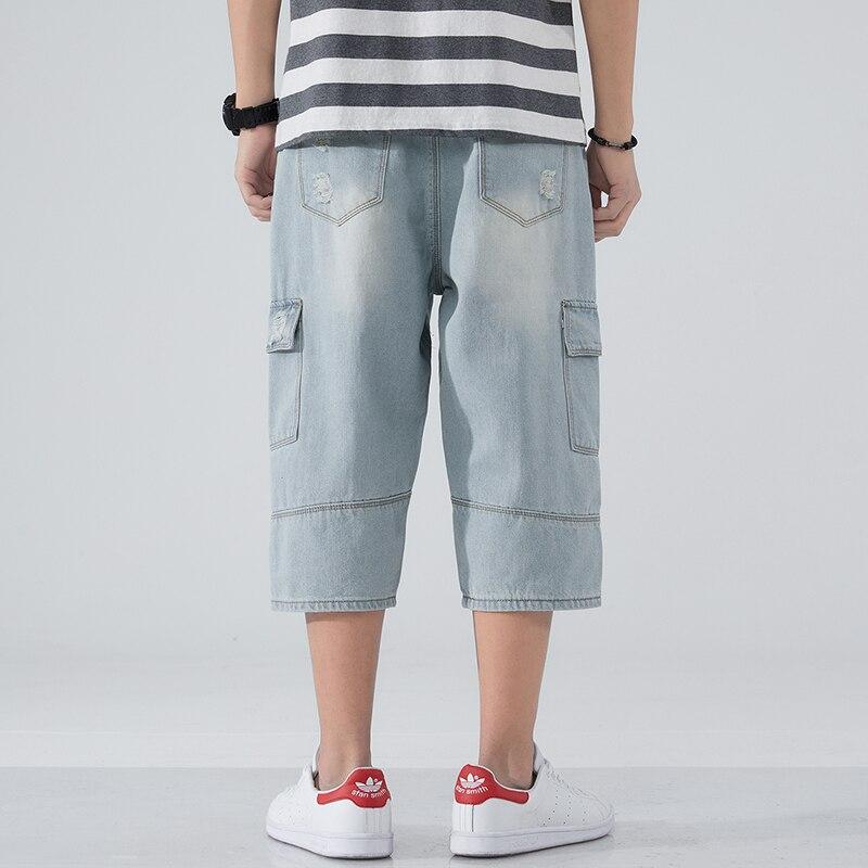 Buy Croped Jeans Men Capri Pants Summer Light Blue Loose Fit - Main Image