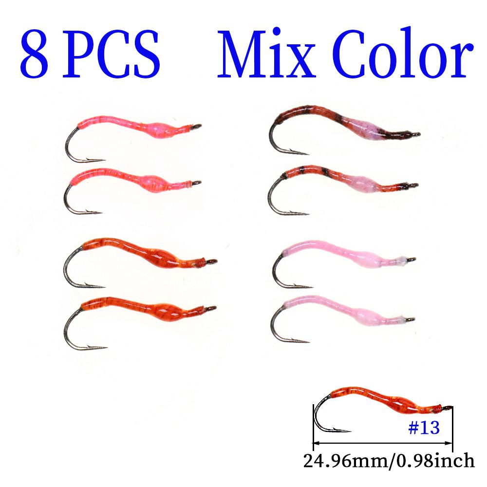 

8 шт./коробка Нимфы для нахлыстовой рыбалки Реалистичные модели червей для форели, лосося, окуня и других