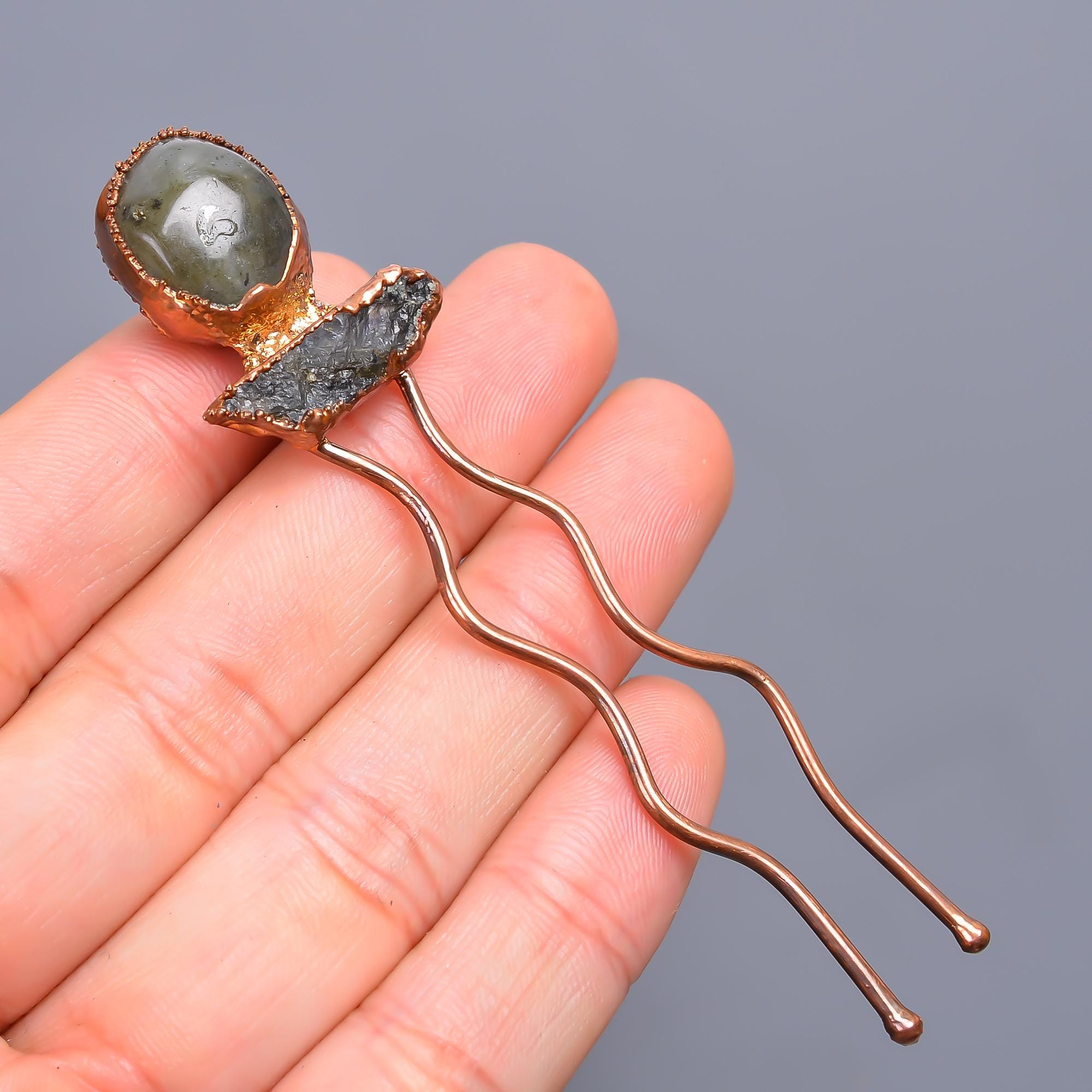 

Натуральный лабрадорит, украшения ручной работы, медный шпилька-пучок с покрытием 3,4 /покрытая гальваническим золотом, шпилька для волос, подарок на Черную пятницу для девочки