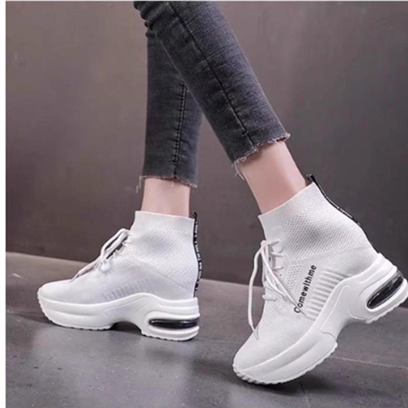 

Эластичные носочные туфли с высоким верхом для женской осени 2025 года, новая дышащая повседневная обувь, легкая спортивная обувь, кроссовки женские 40 белый