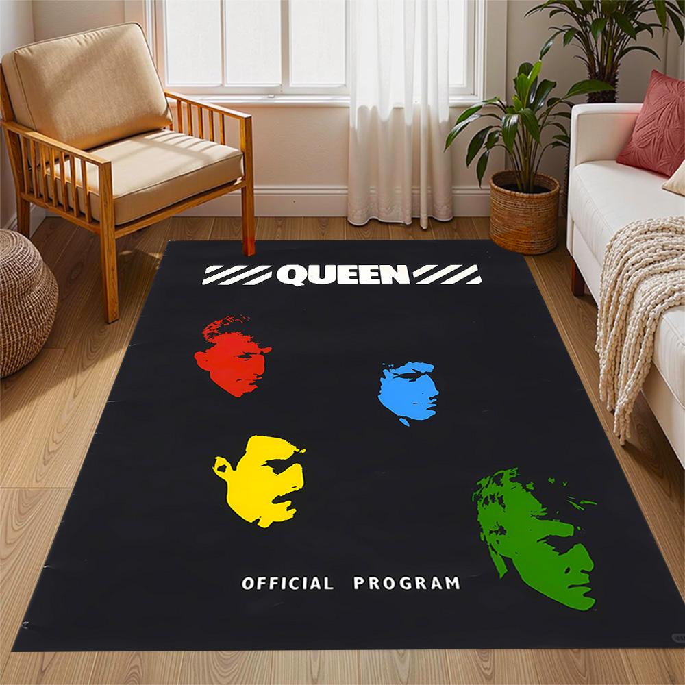 Queen Rock Band In Black Leather Themed Anti-Slip Rugs - Polyester Home Decor, Suitable for Bedrooms, Living Rooms, Doorways, Studios, and Decorations