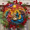 Födelse Trä Jultavla - Navidad Jesus Rund Skylt för Ytterdörr Vägghängande Dekor - Idealisk Julklapp