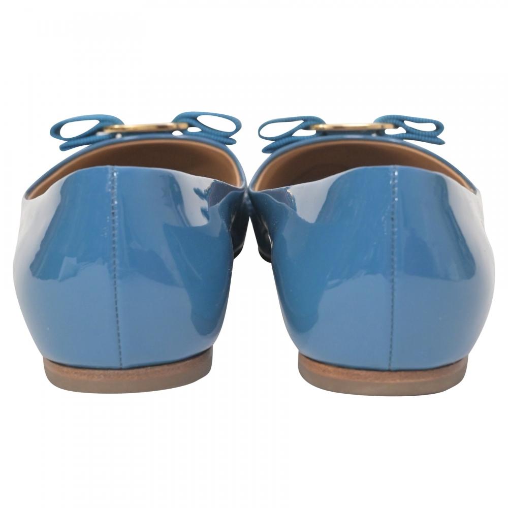 Salvatore Ferragamo VarIna Bow Ballet In Blue Patent Leather Blue