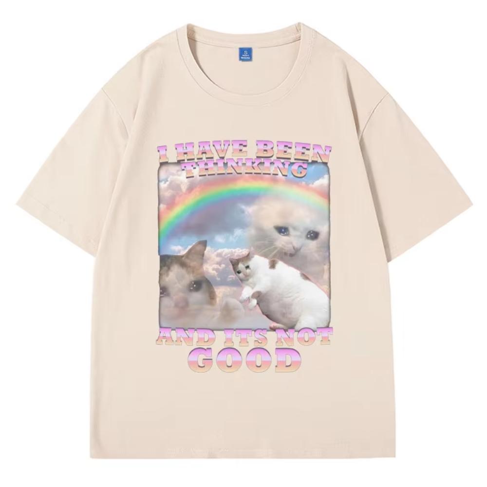 

Я Думал и Это Не Хорошо Смешная Мем Футболка с Принтом Кота для Мужчин Женщин Хлопковая Свободная Футболка с Коротким Рукавом Мужской Подарок 4XL