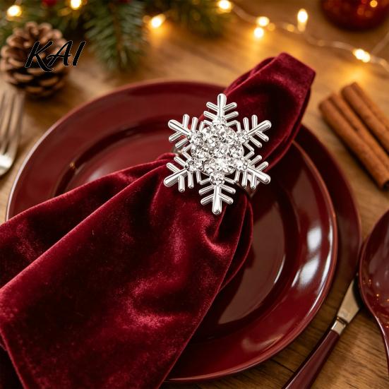 Decorative Napkin Rings Rhinestone Snowflake Ring, Metal Holder, Winter Seasonal Party Tableware Holiday Ring for Christmas Dinner Table Decor