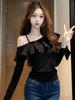 Asymmetrical Ruffled Off-Shoulder Sexy Long-Sleeve Pullover Top