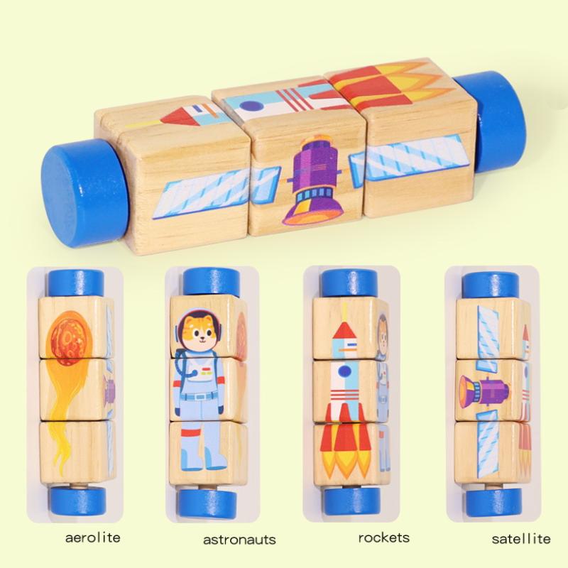 1Pcs Animal Colour Shape Cognition Toys 3D Wooden Jigsaw Puzzle Rotating Puzzle Building Blocks Kid Early Education Toy