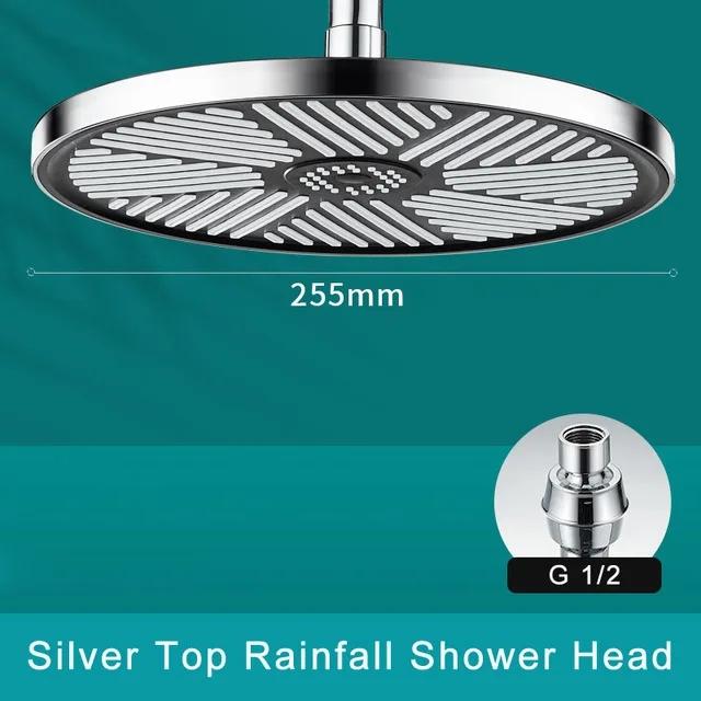 10 Inches Big Panel Supercharge Top Shower Head Silver 5 Modes High Pressure Large Flow Waterfall Bathroom Handheld Showerhead
