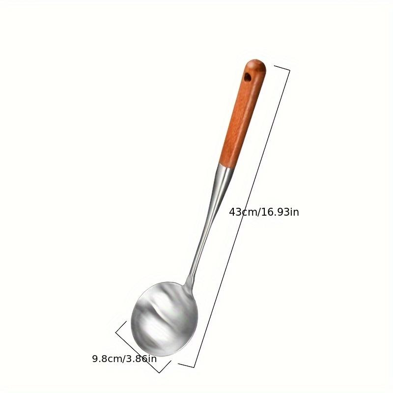 

304 Stainless Steel Spatula Spoon with Wooden Handle Lengthened Cooking Spoon Anti-Scalding Cooking Shovel Kitchenware