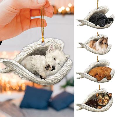 Dog Sleeping In Angel Wings Ornament 2D Flat Car Rear View Mirror