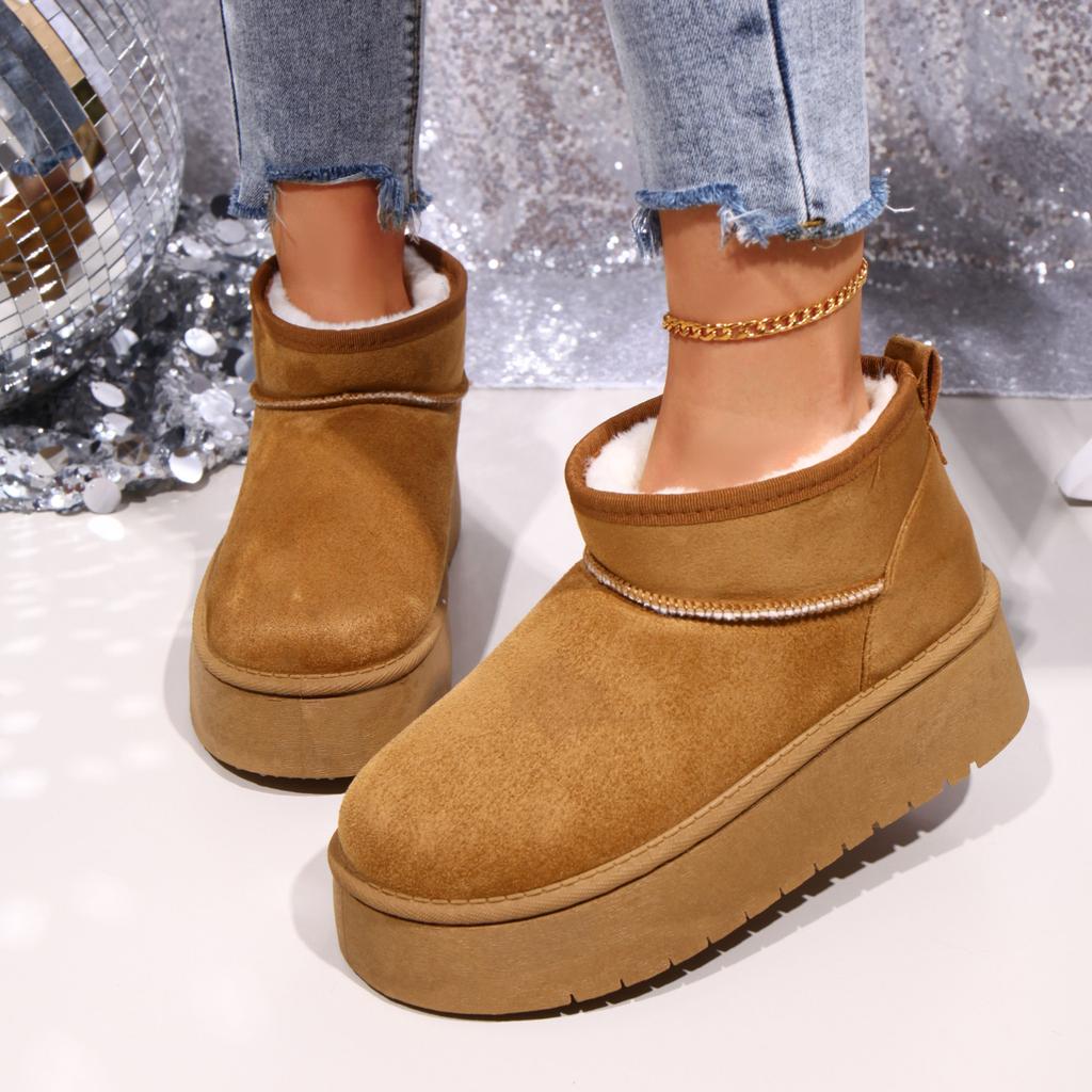 Women Ankle Boots Thick Plush Platform Snow Boots Women Winter Keep Warm Fur Cotton Shoes Woman Slip-On Thickened Fluff Shoes