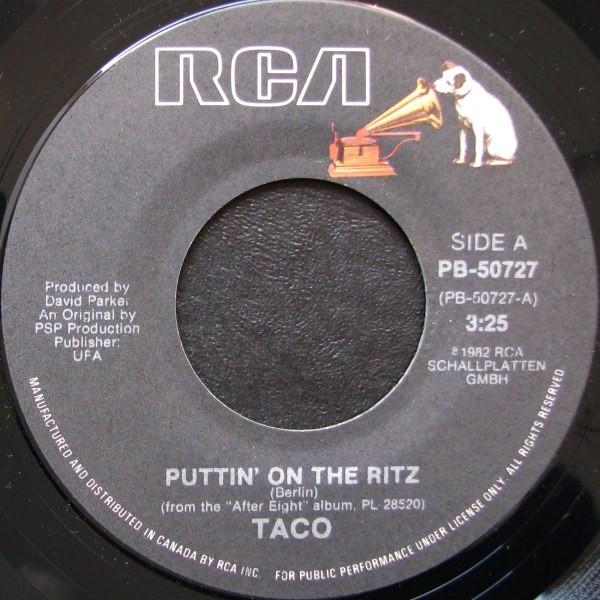 

7-дюймовая пластинка TACO - Puttin On The Ritz PB50727 RCA 1982 Канада Поп Б/У