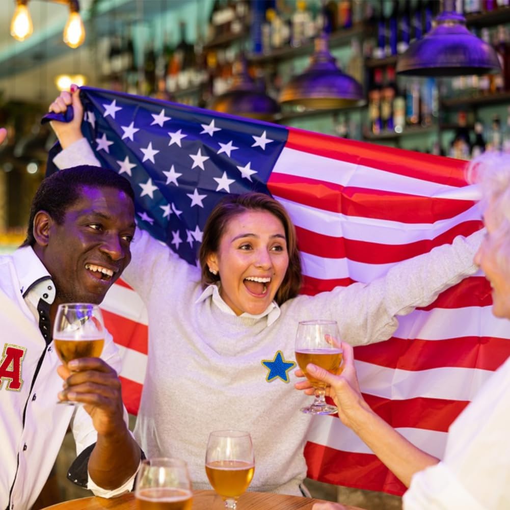 

SUPERFINDINGS 12Pcs USA Letter Patch Patriotic Iron On Patch Star Embroidered Applique Patches Glitter Red White Blue USA Chenille Patches for