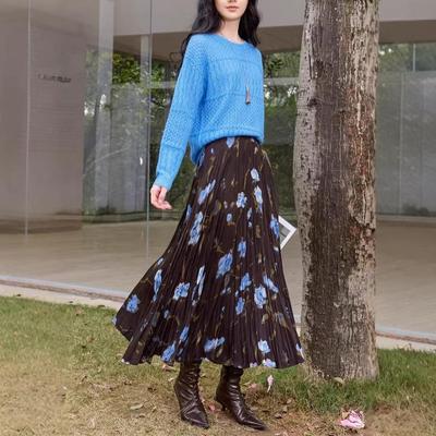 2026 Spring Retro High-Waisted Pleated A-Line Long Skirt Drape Flare Skirt