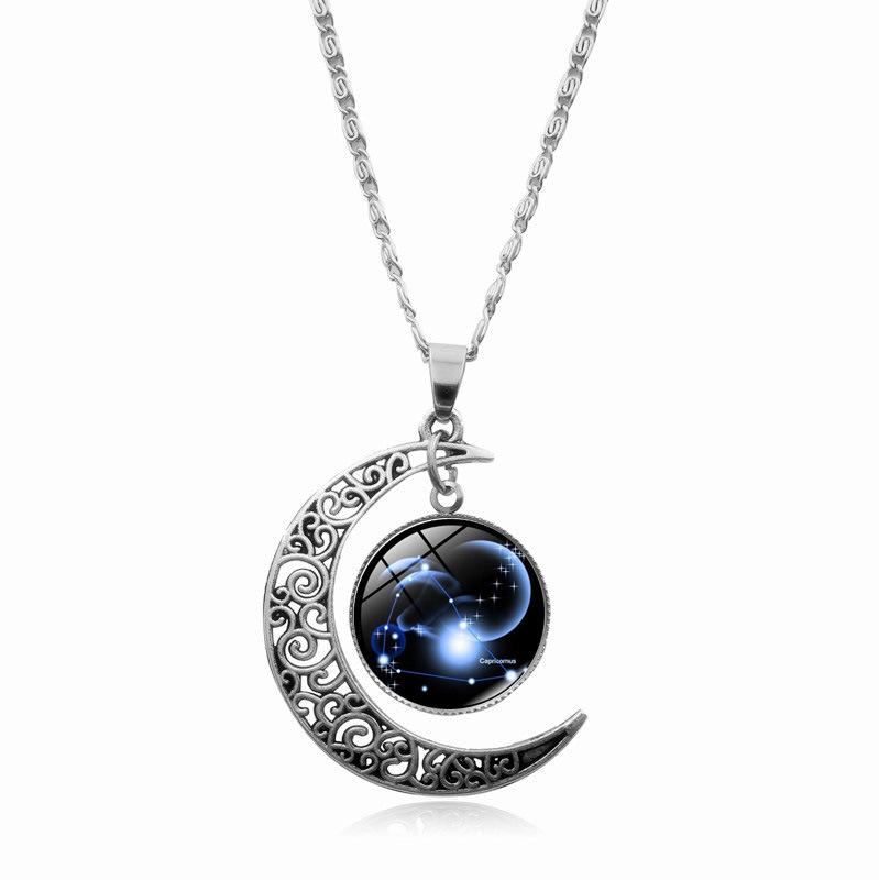Twelve Zodiac Moonlight Gemstone Necklace Women's Fashion Accessory Collarbone Chain Birthday Gift