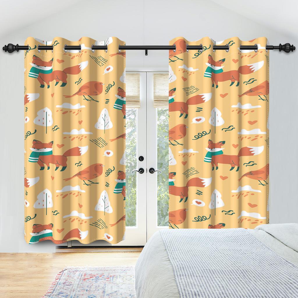 Set Of 2 Tropical Jungle Animal Pattern Curtains Cute Hippo Koala Parrot Design Kids Room Bedroom Living Curtain Darkening Polyester Ideal For Area