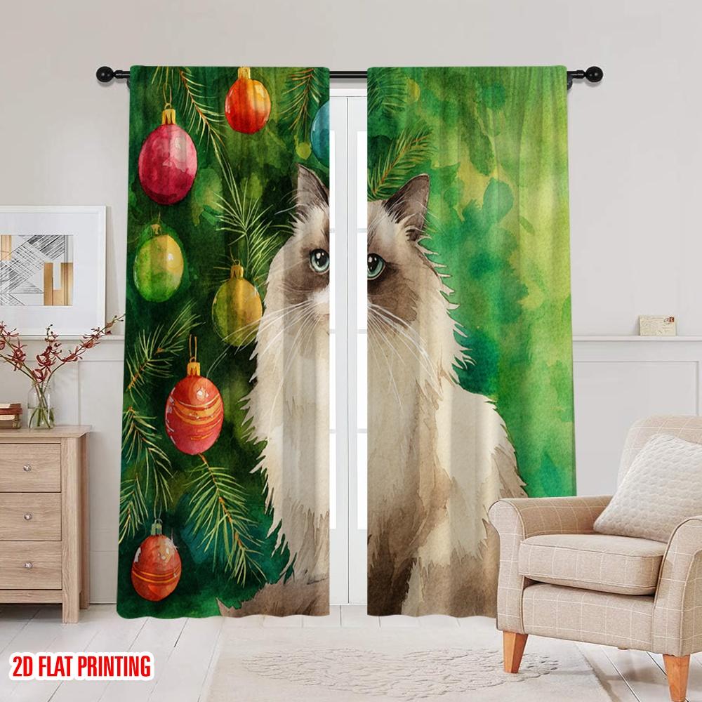 2 Stück, 2D-Flachdruck Vorhänge & Fensterdekoration Langhaarkatze am Baum Polyester (ohne Stange) Dekorationen für den Außenbereich Ldeal für Zuhause