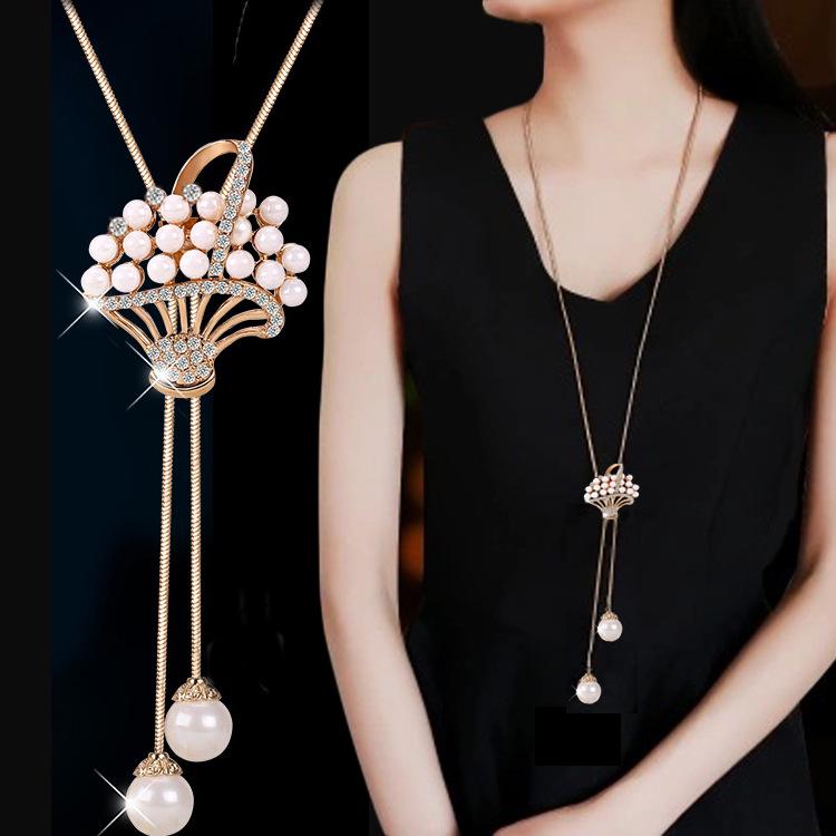 Korean Tassel Crystal Pendant Necklace - Elegant Long Sweater Chain
