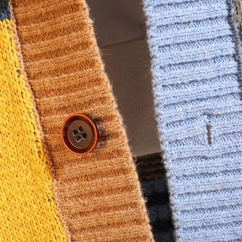 Men's V-Neck Knitted Cardigan Sweater - Autumn/Winter Fashion, Loose-Fit, Long-Sleeved, Stylish Stitch Design.