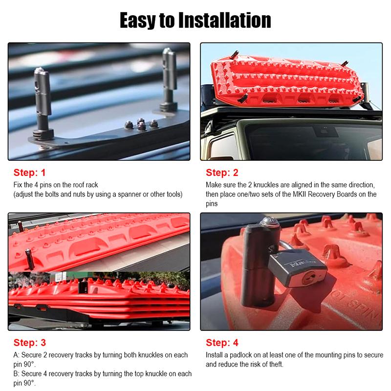 4Pcs Traction Boards Mounting Pins Kit Theft-Proof Recovery Tracks Bracket Set For Maxtrax Mkii Recovery/Traction Boards