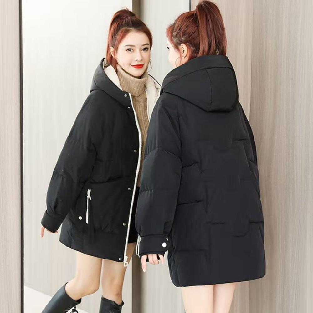 Down cotton-padded clothes, women's medium and long styles, Korean version, loose and thickened small cotton-padded jacket, windproof.