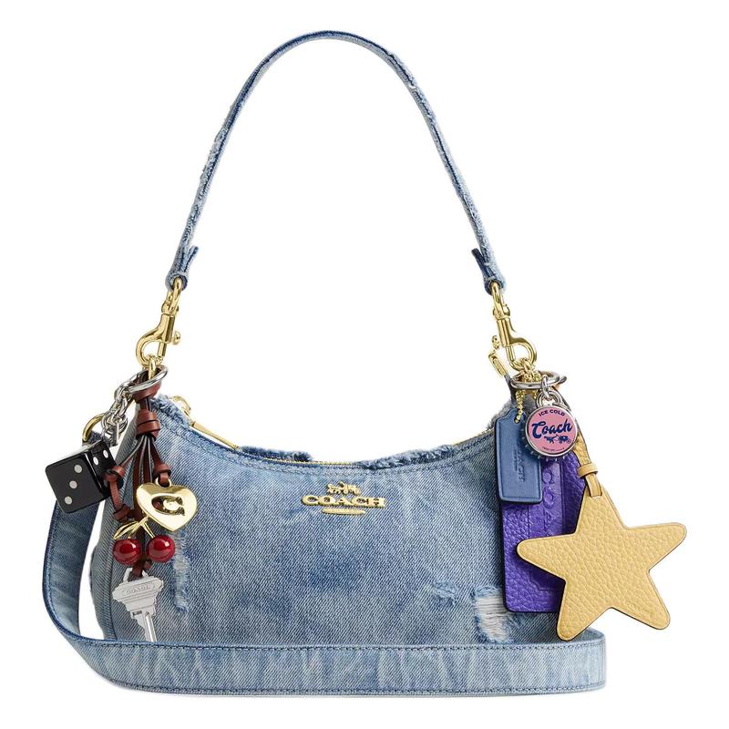 

COACH Teri 25 brand logo with star charm denim shoulder bag medium women s light indigo синій