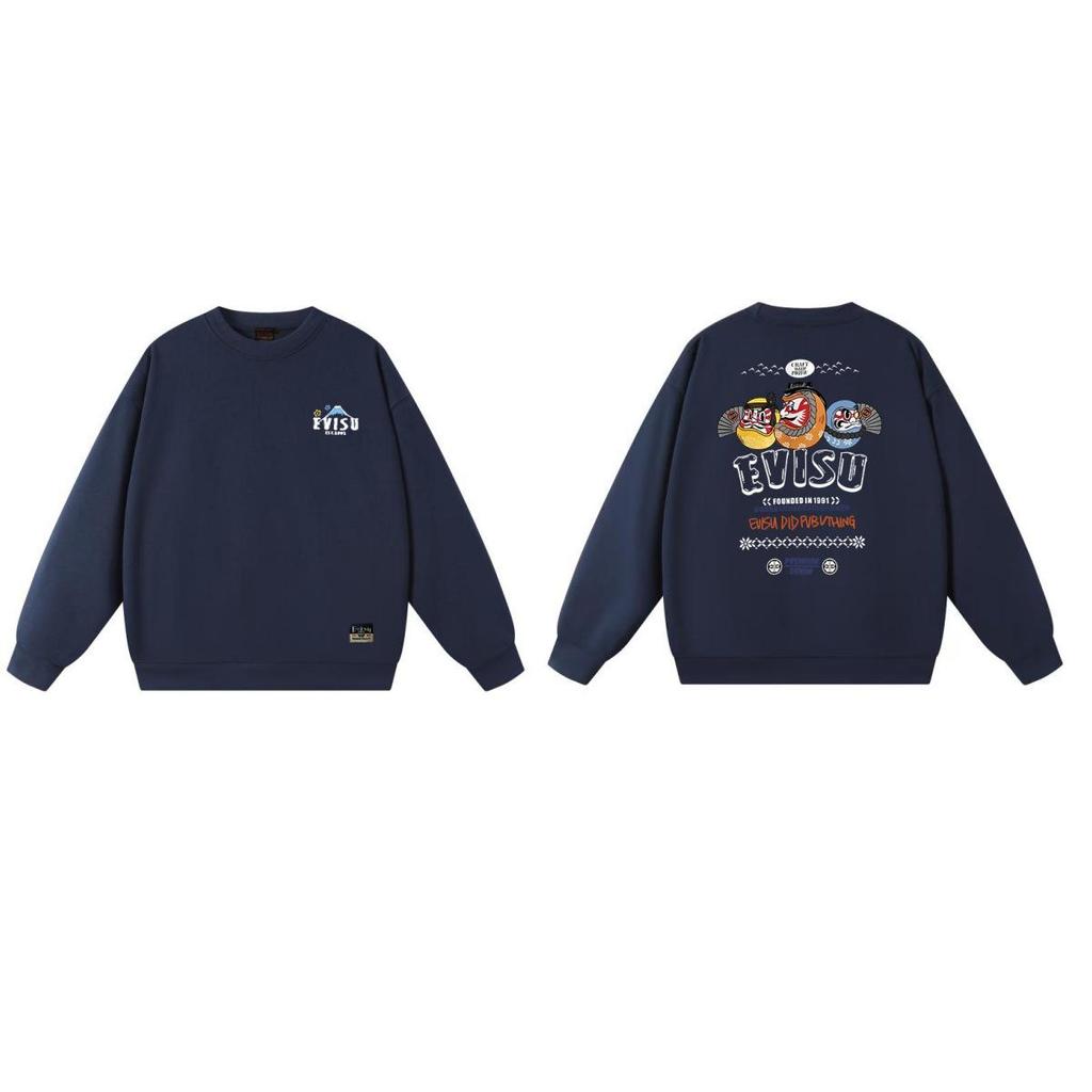 Fukujin EVISU2025 Unisex Round Neck Hoodie - Trendy Cotton Streetwear Pullover with Print