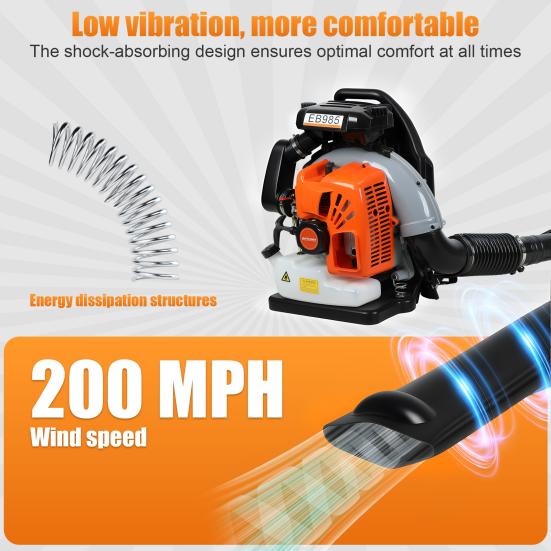 Gas Leaf Blower 65cc 2-Stroke Backpack Blower 200MPH Strong Wind High-Velocity Garden Supplies Electric with 1.7L Tank for Yard