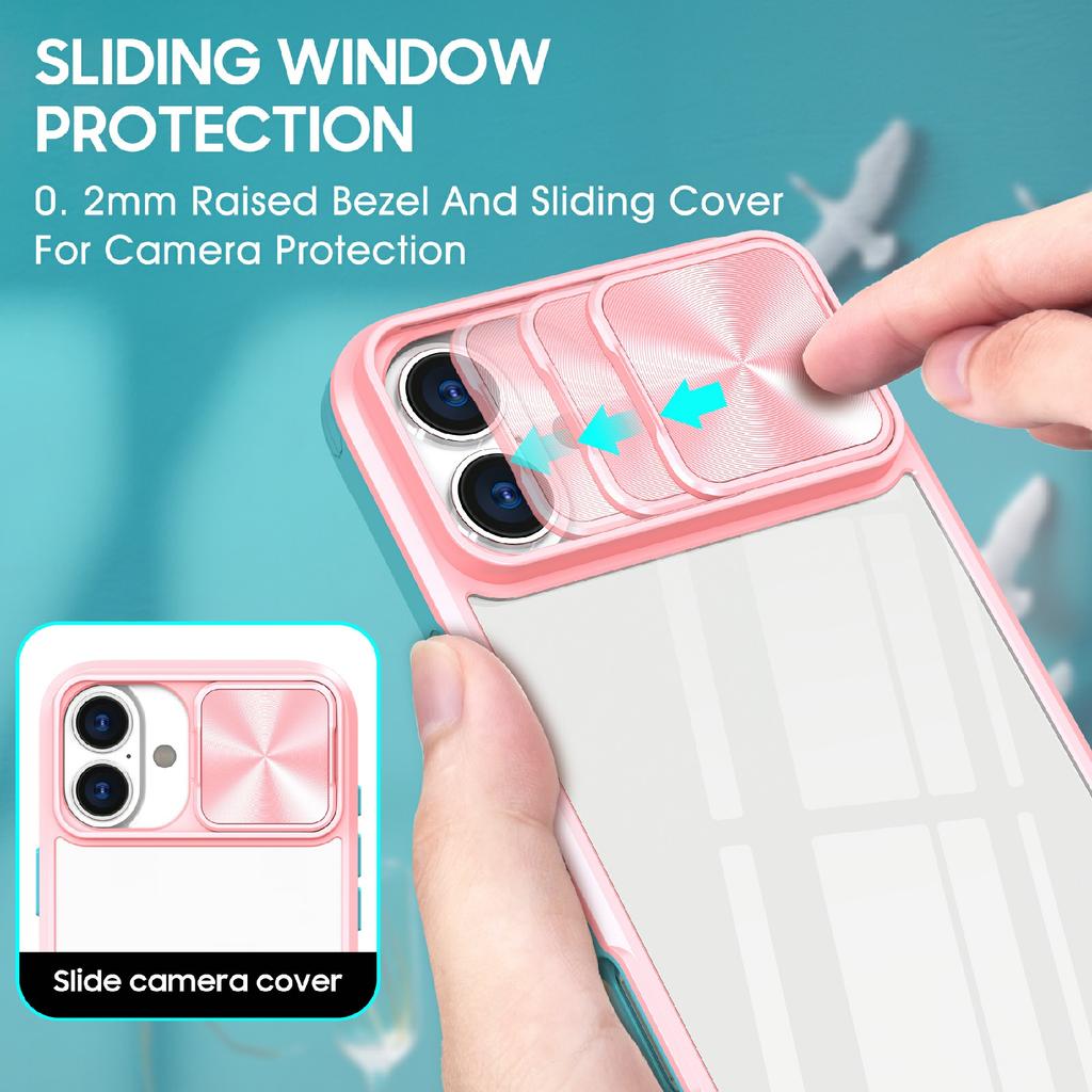 For iPhone 17 Case TPU + PC Clear Phone Cover with CD-Veins Camera Lens Sliding Lid