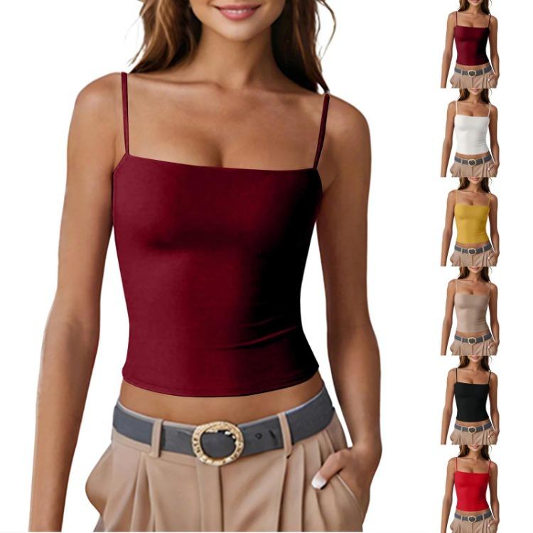 Débardeur Ajusté Sans Manches Couleur Unie T-shirt Décontracté Femme