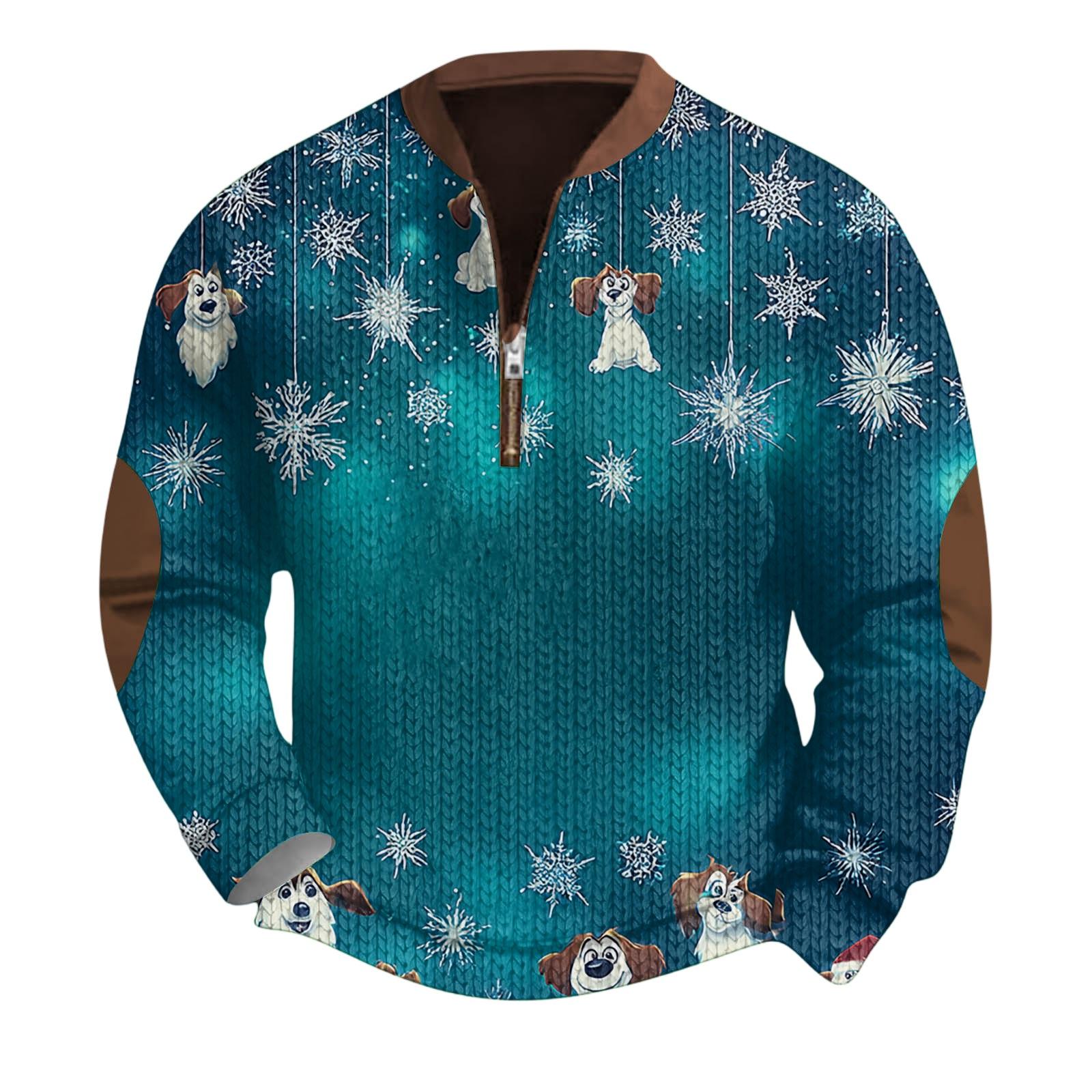 

Мужской рождественский свитер на молнии, винтажный вязаный графический свитшот, рождественский пуловер со стойкой M