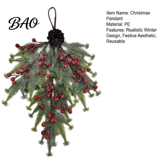 Artificial Winter Wreath Upside Down Christmas Tree Hanging Decor, Pinecone Berry with Flocked Rustic Holiday Home Decor Snow Tips, Wall Door Ornament