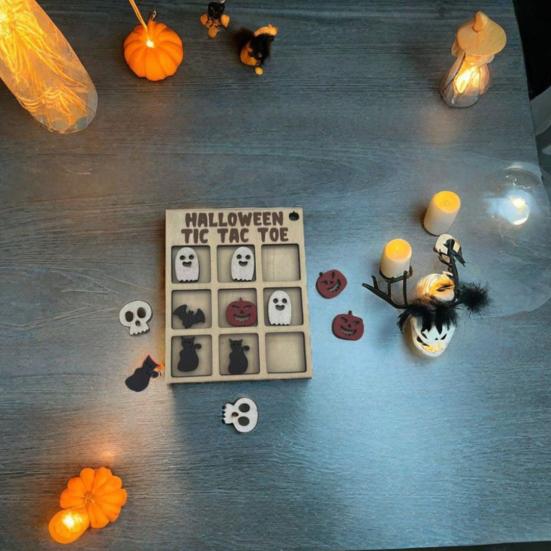 Halloween Wooden Board Game Rustic Halloween Party Tabletop Game with Pumpkins Bats Cats Ghosts for Adults Kids Party Favors