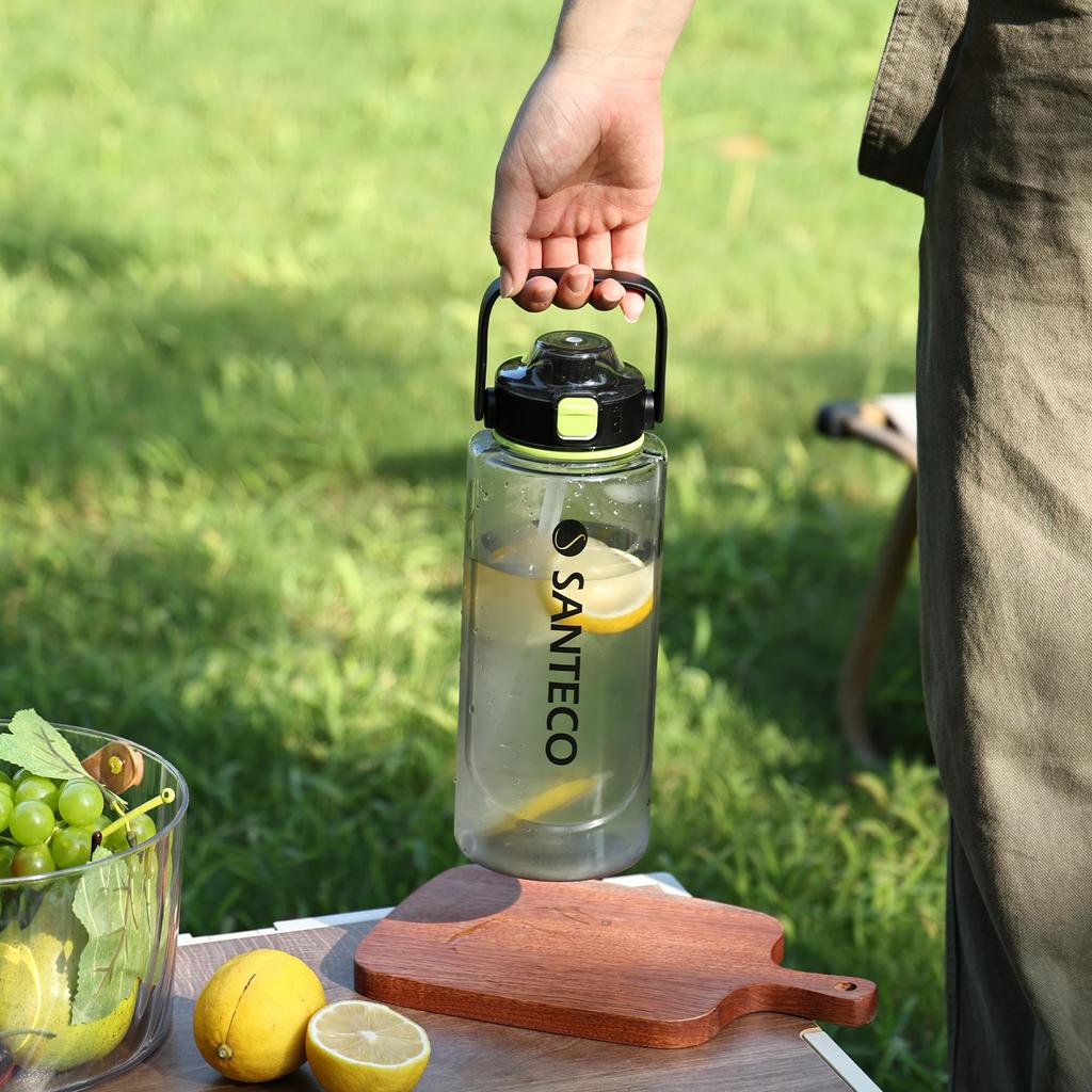 SANTECO Water 2 with Direct Easy To with Carry ERIE Plastic Cup Series Bottle, 2000ml, Liters, BPA-Free, Straw, Drinking, Ultra-Lightweight, Portable,