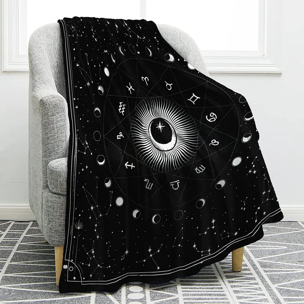 Sun Moon Blanket Stars Space Psychedelic Black and White Print Throw Blanket for Couch Bed Sofa Travel Camping for Kids Adults