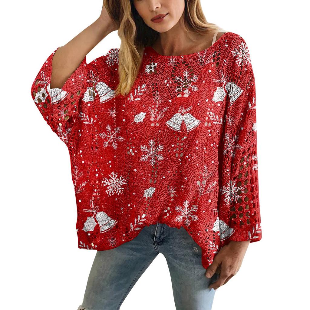 XY-LK01-Pullover hollow blouse 3D printed sweater spring and summer new
