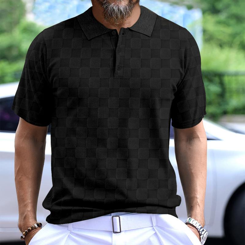 Summer Men's Short Sleeve T-Shirt Casual Fashion Lapel Polo Shirt Men's Short Sleeve Jacquard Small Checked T-Shirt