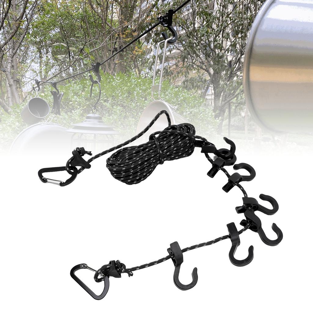 Portable Travel Clothesline   16.4ft Length Clothes Drying Rope Windproof 5m Clothesline with Hooks for Outdoor Camping
