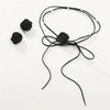 Blue Denim Flower Choker Necklace & Earrings Set for Women, Lace-up Rope Chain Fashion Jewelry