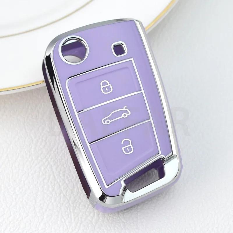 For VW Skoda Octavia A7 Fabia Leon Rapid Karoq SEAT Leon Ateca Ibiza Toledo Golf 7 T-cross POLO T-Roc Car Key Cover Case Holder