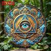 Unique Circular Metal Wall Art Ornate Wreath Providence Eye Symbol Aluminum Decor Mural