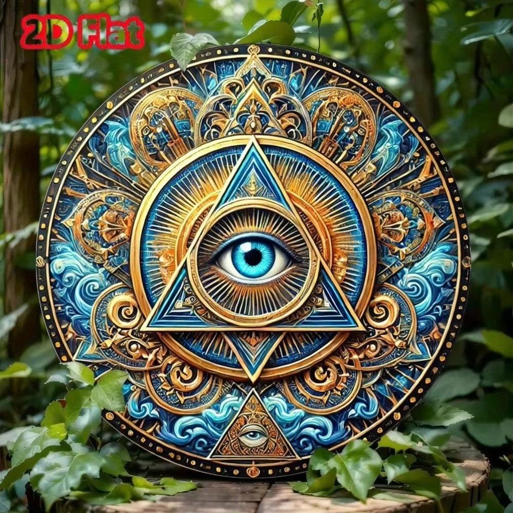 Unique Circular Metal Wall Art Ornate Wreath Providence Eye Symbol Aluminum Decor Mural