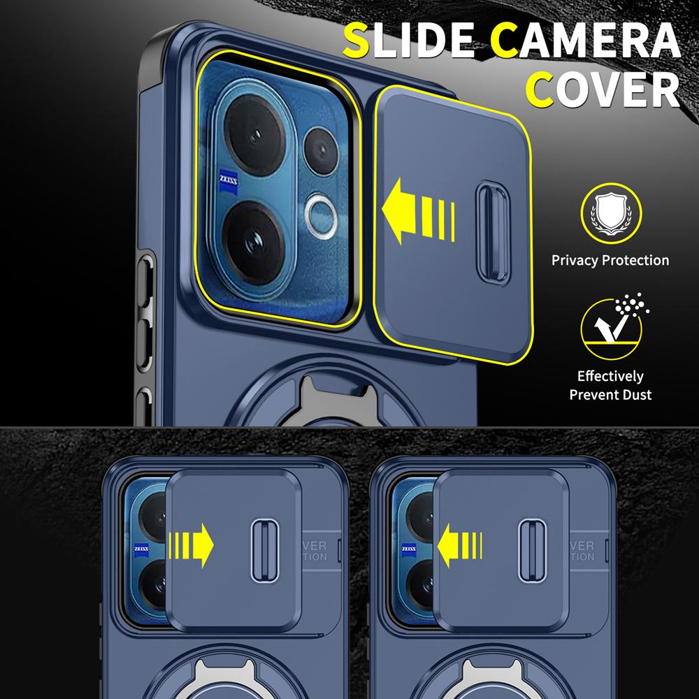 KEYSION 360° drehbarer Ringständer Handyhülle für VIVO V60 5G Schiebkamera-Schutz Magnetische stoßfeste Rückseite für VIVO V60