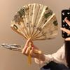 Tragbarer Handfächer Neuer Chinesischer Stil Tanzrequisiten Retro Muschelfächer Frau Männer Bambus Holz Seidenblume Faltfächer