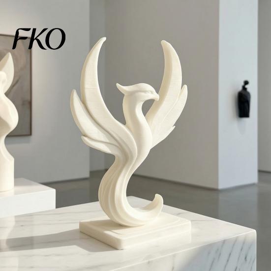 3D Printed Phoenix Decor Figurine Modern Minimalist Abstract Statue Desktop Sculpture Decoration for Home Office Living Room Whtie